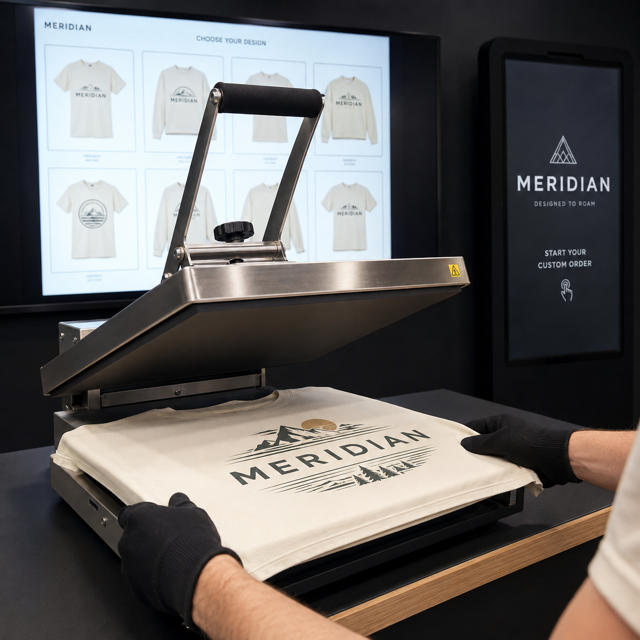A shirt being pressed live at the event