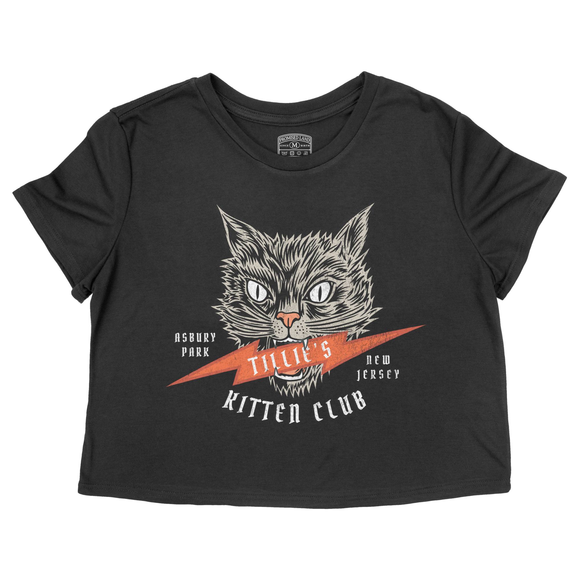 Asbury Park Kitten Club Cropped Tee in Black - front view
