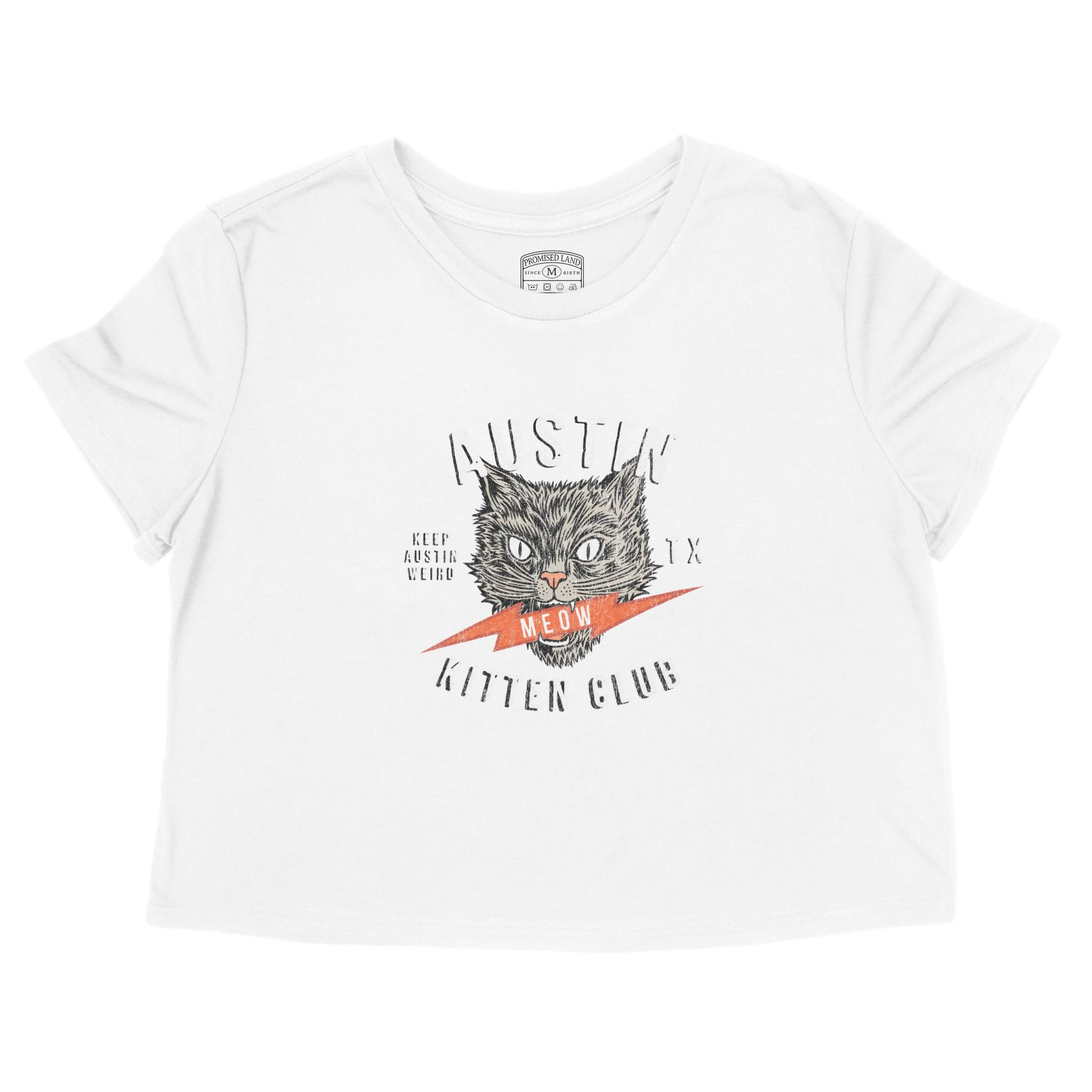 Austin Kitten Club Cropped Tee in White - front view