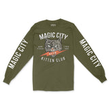 Miami Kitten Club Longsleeve in Military Green - front view with sleeves