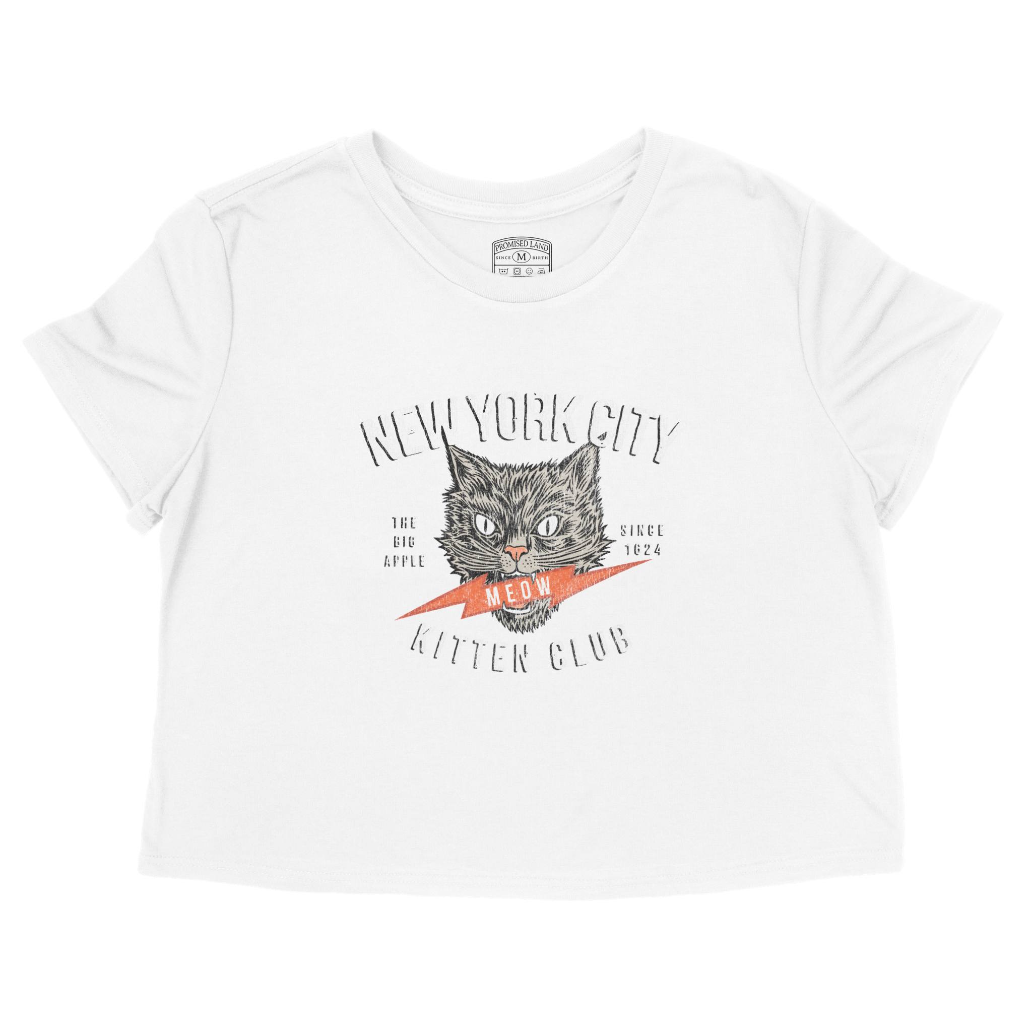New York Kitten Club Cropped Tee in White - front view