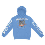 New York Hoodie in Carolina Blue - front-sleeves view