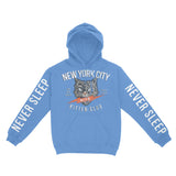 New York Hoodie in Carolina Blue - front-sleeves view