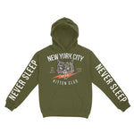 New York Hoodie in Military Green - front-sleeves view