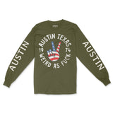 Austin Peace Lover Longsleeve in Military Green - front view with sleeves