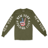 New York Peace Lover Longsleeve in Military Green - front view with sleeves