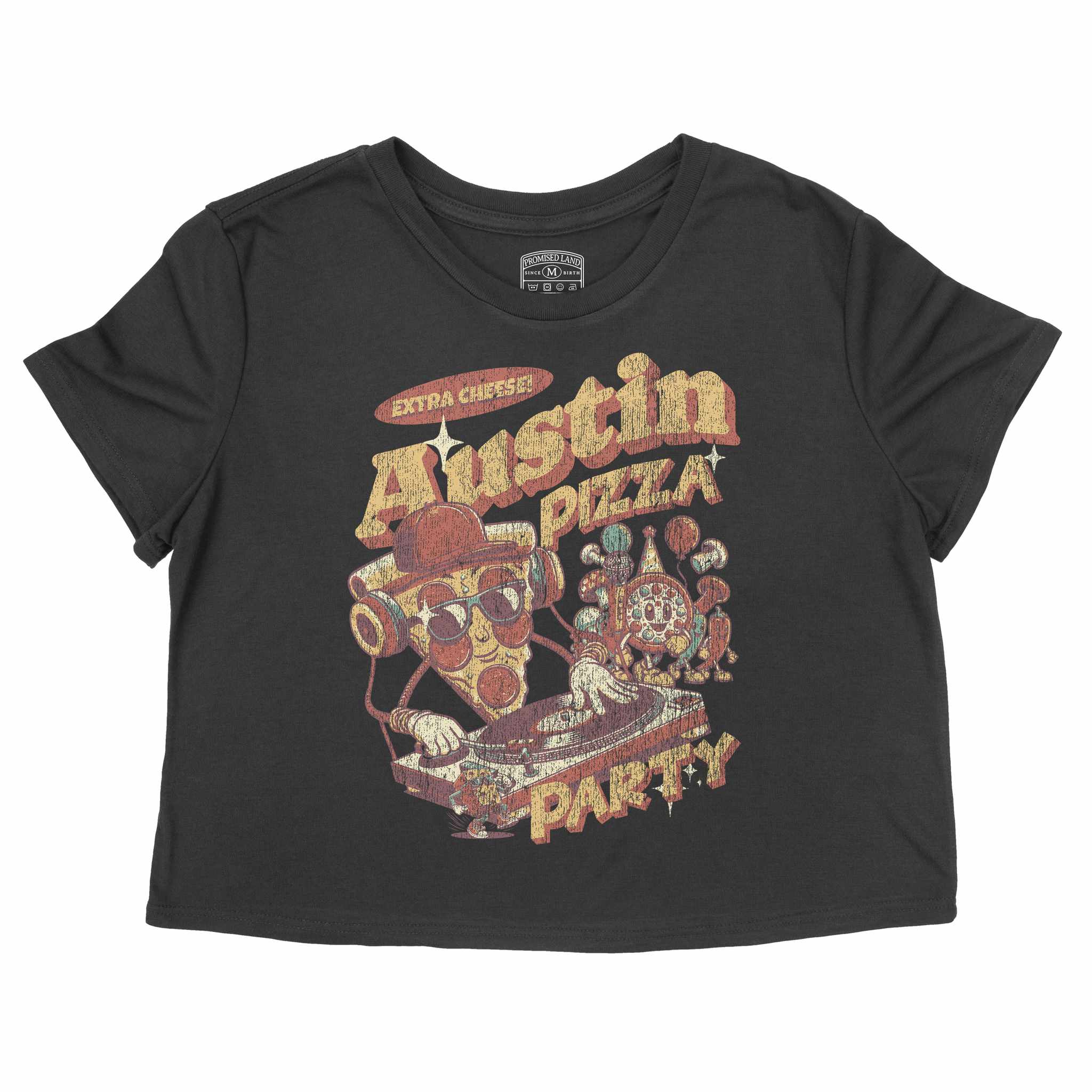 Austin Pizza Party Cropped Tee Black front