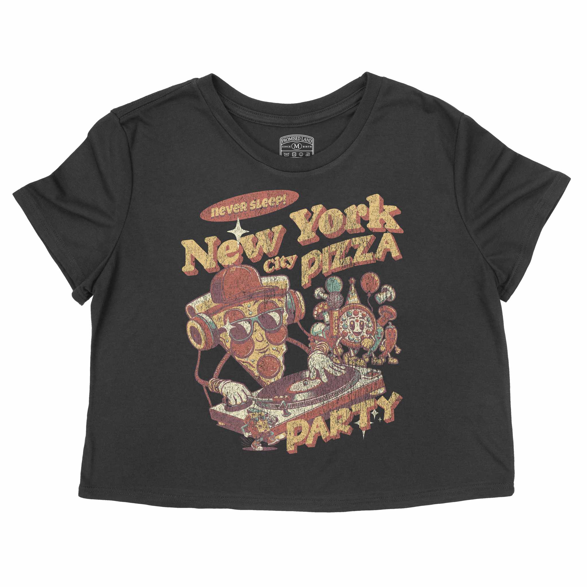 New York Pizza Party Cropped Tee Black front