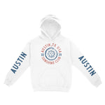 Austin Sun God Hoodie in White - front view with sleeves