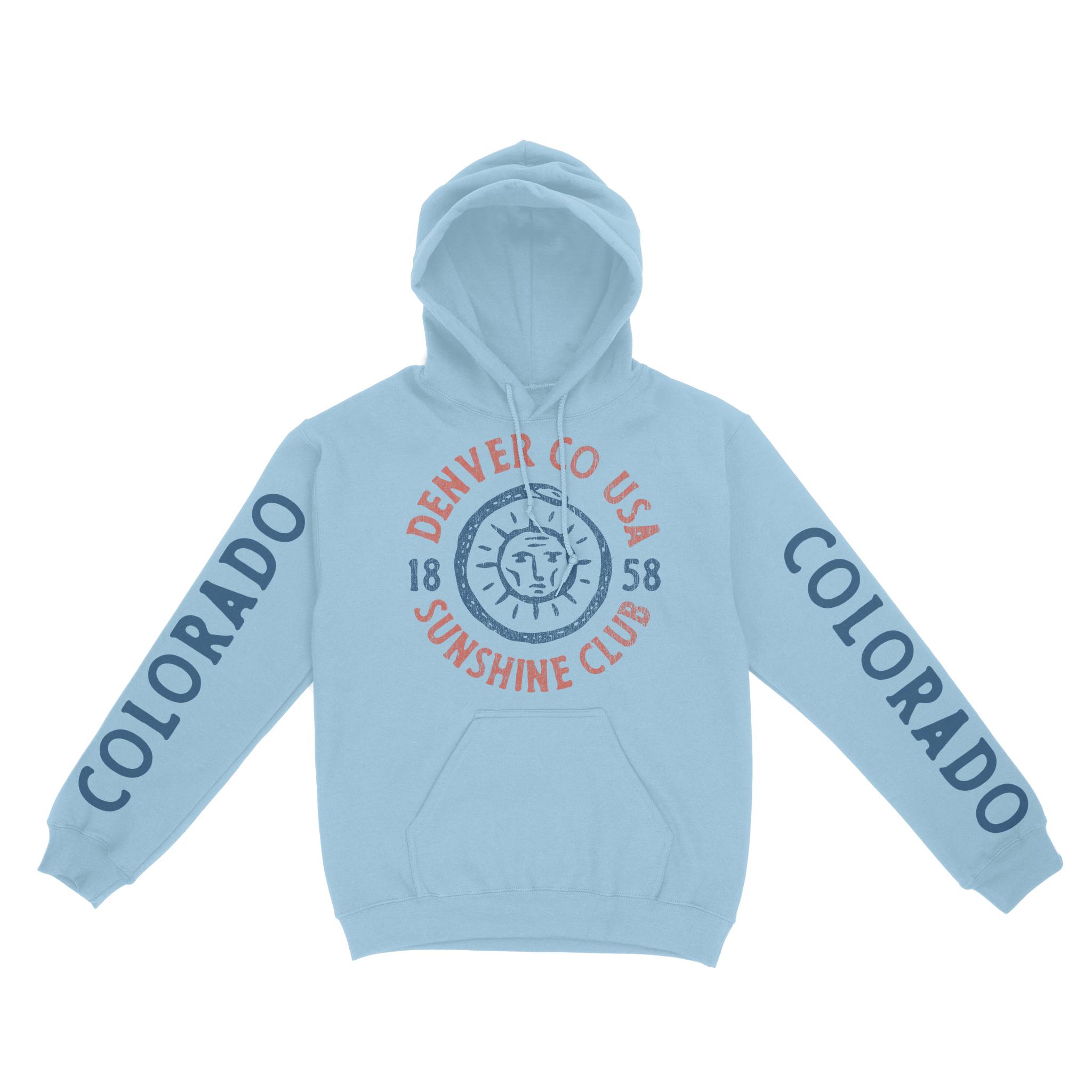 Denver Hoodie in Light Blue - front-sleeves view