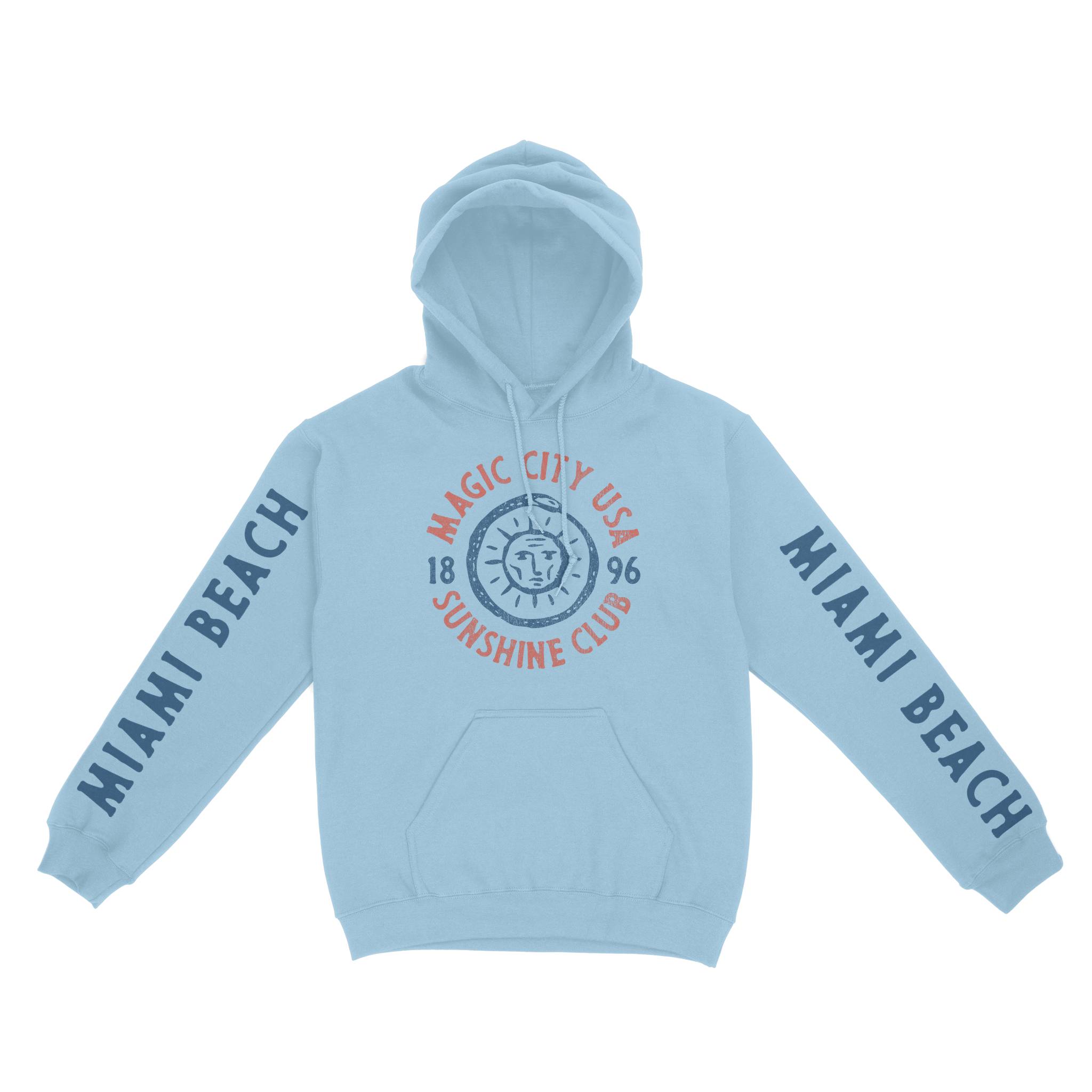 Miami Sun God Hoodie in Light Blue - front view with sleeves
