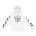 Miami Sun God Hoodie in White - front view with sleeves