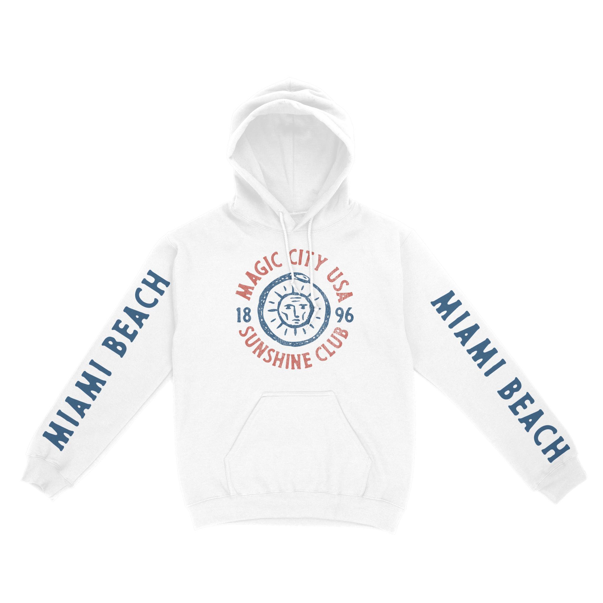 Miami Sun God Hoodie in White - front view with sleeves