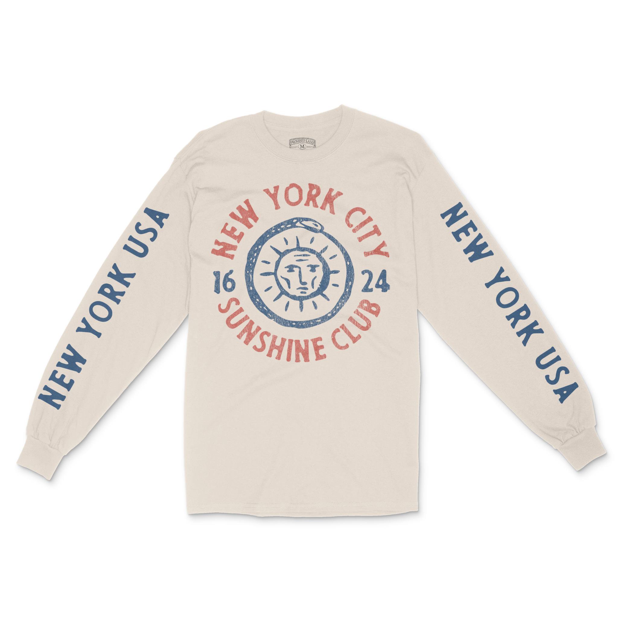 New York Sun God Longsleeve in Natural - front view with sleeves