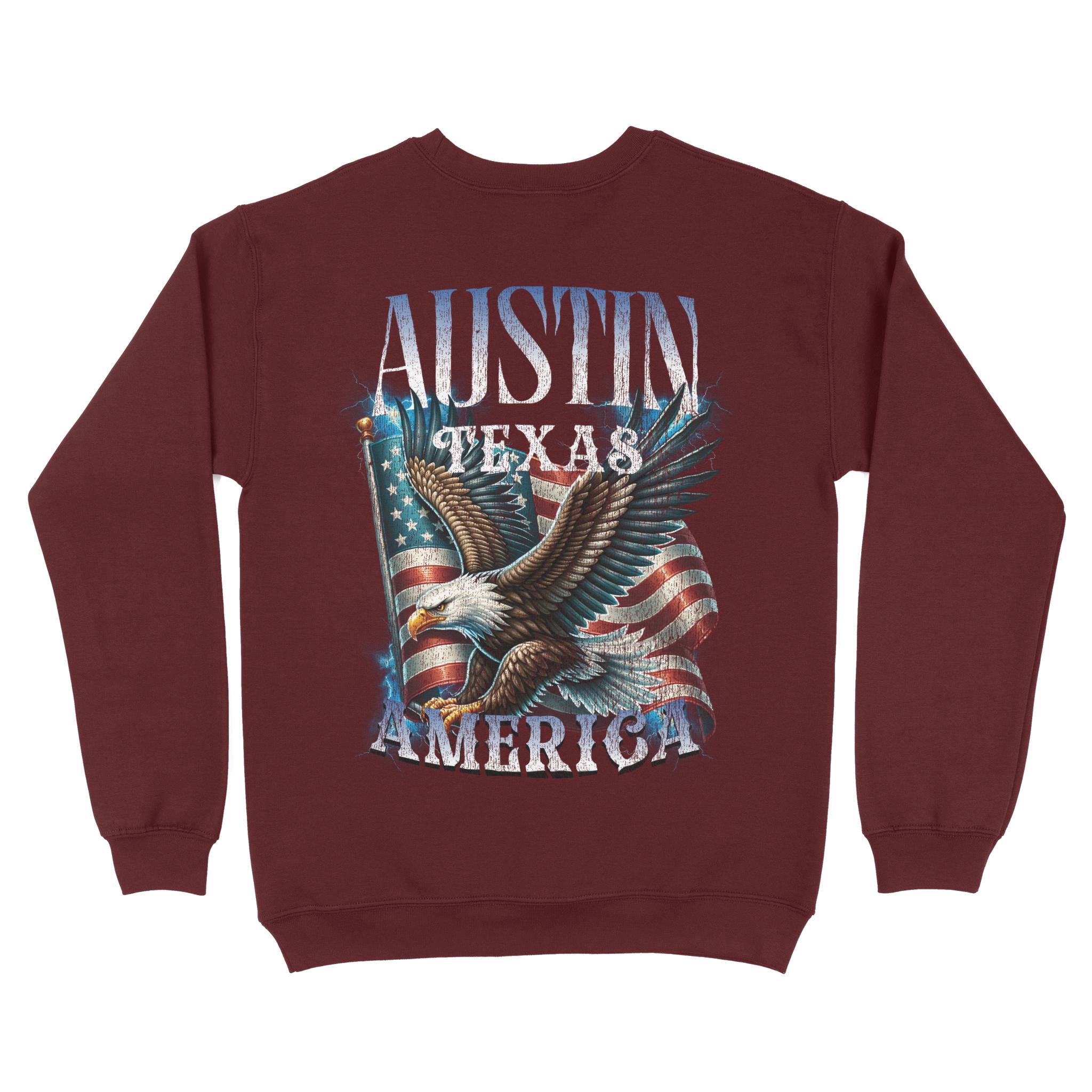 Austin Murica Crewneck in Maroon - back view