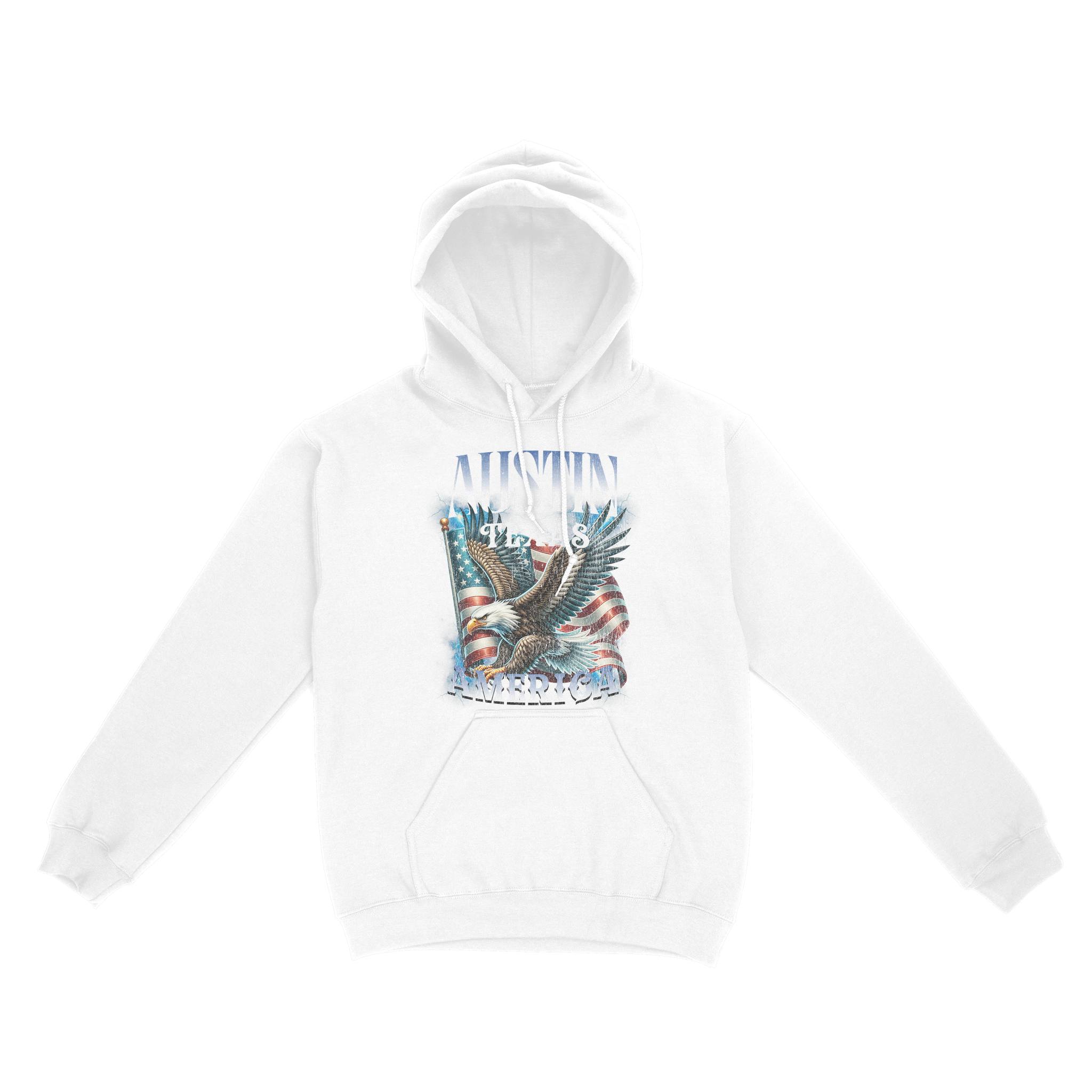 Austin Murica Hoodie in White - front view