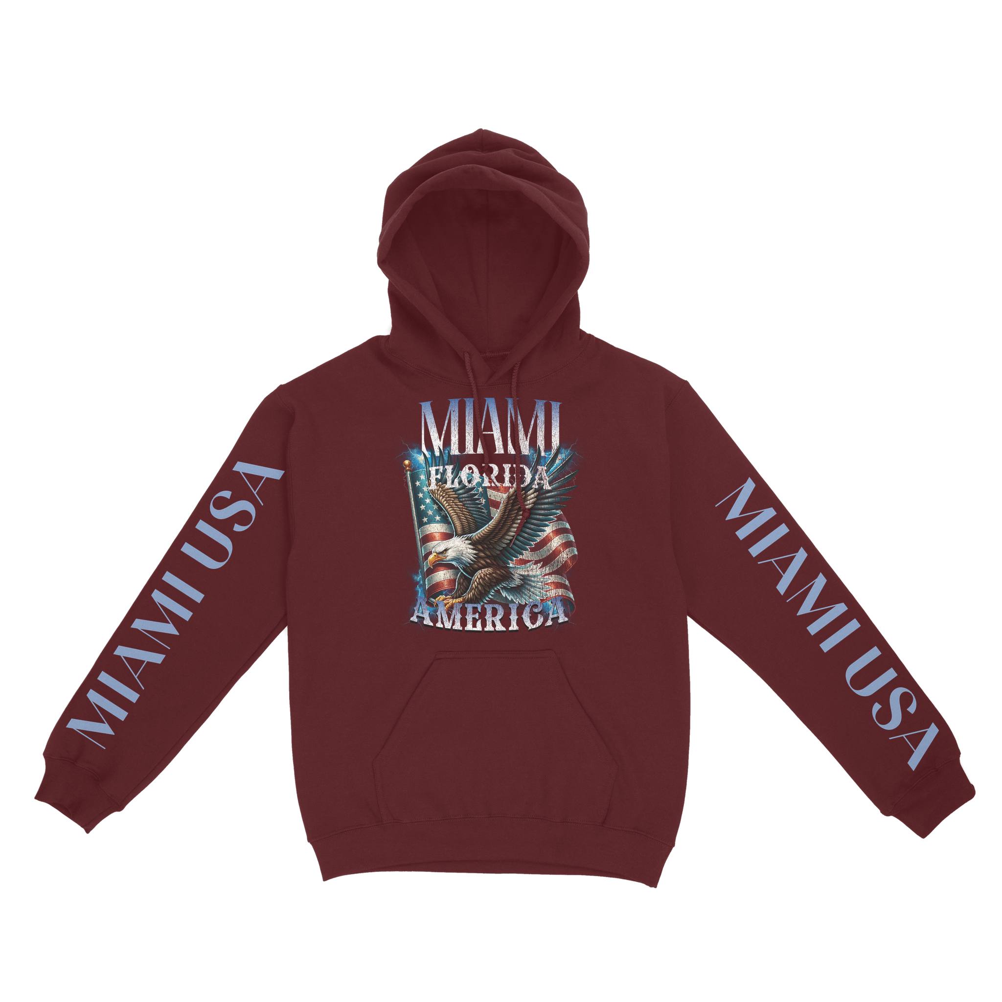 Miami Hoodie in Maroon - front-sleeves view