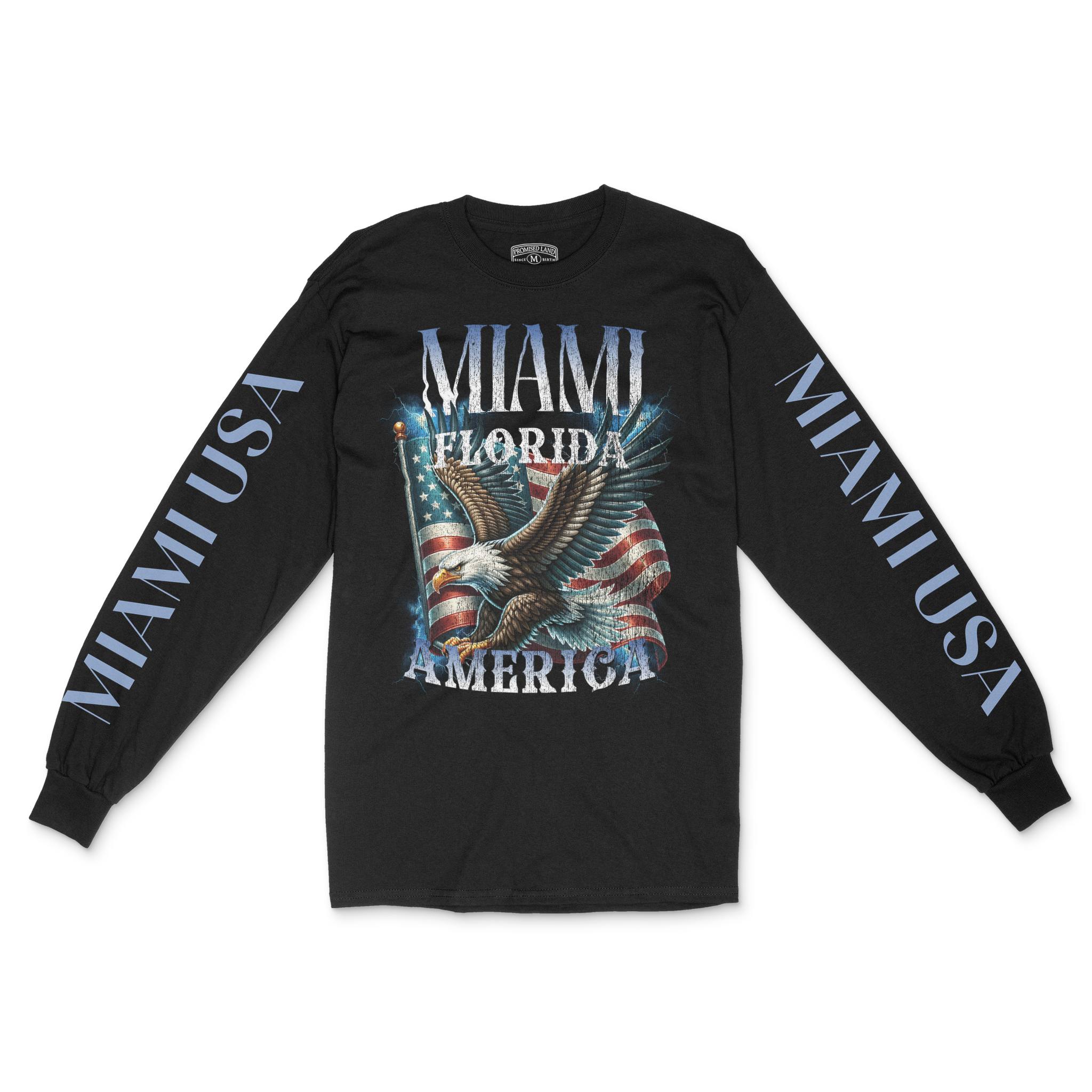 Miami Murica Longsleeve in Black - front view with sleeves