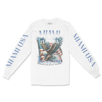 Miami Murica Longsleeve in White - front with sleeves view
