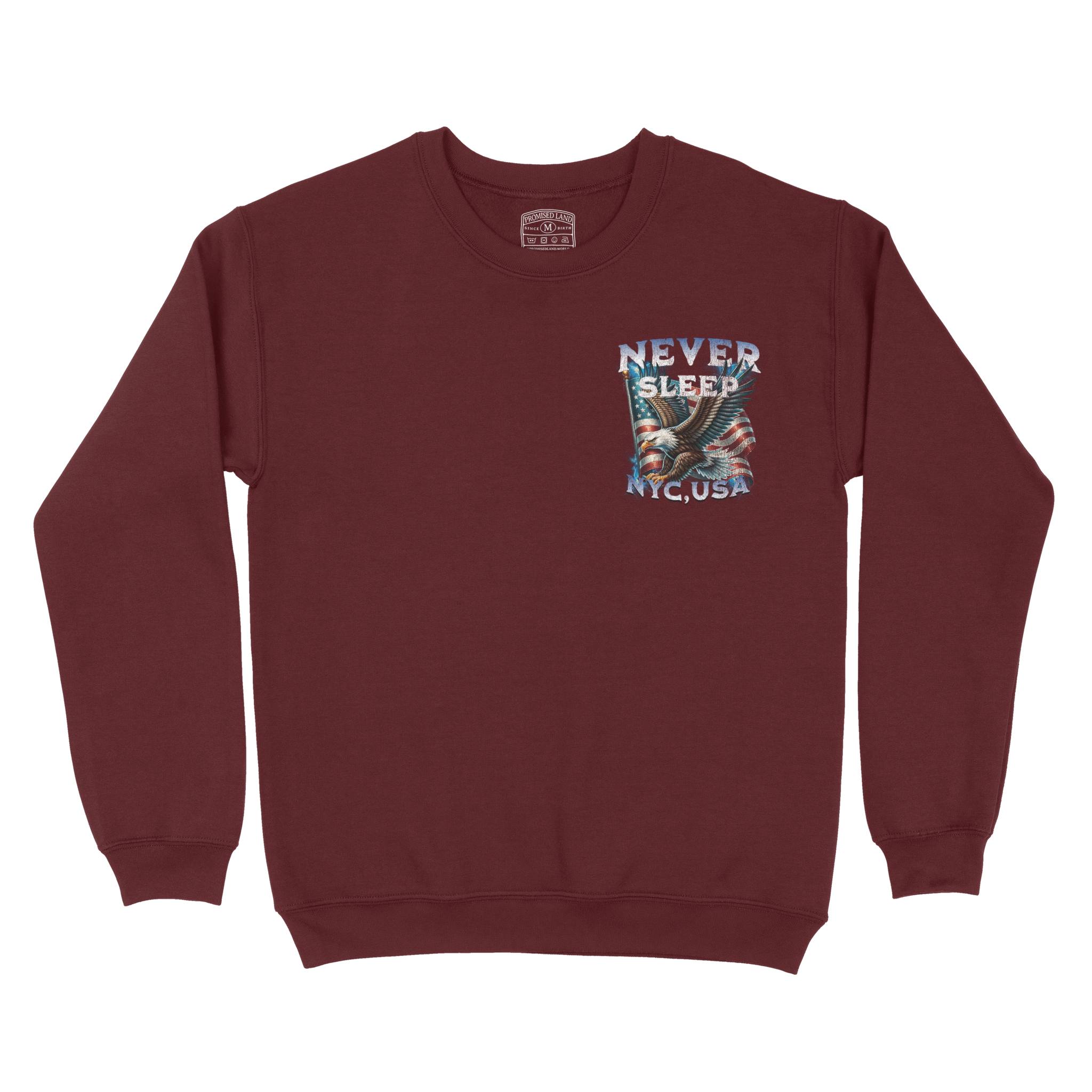 New York Murica Crewneck in Maroon - front view