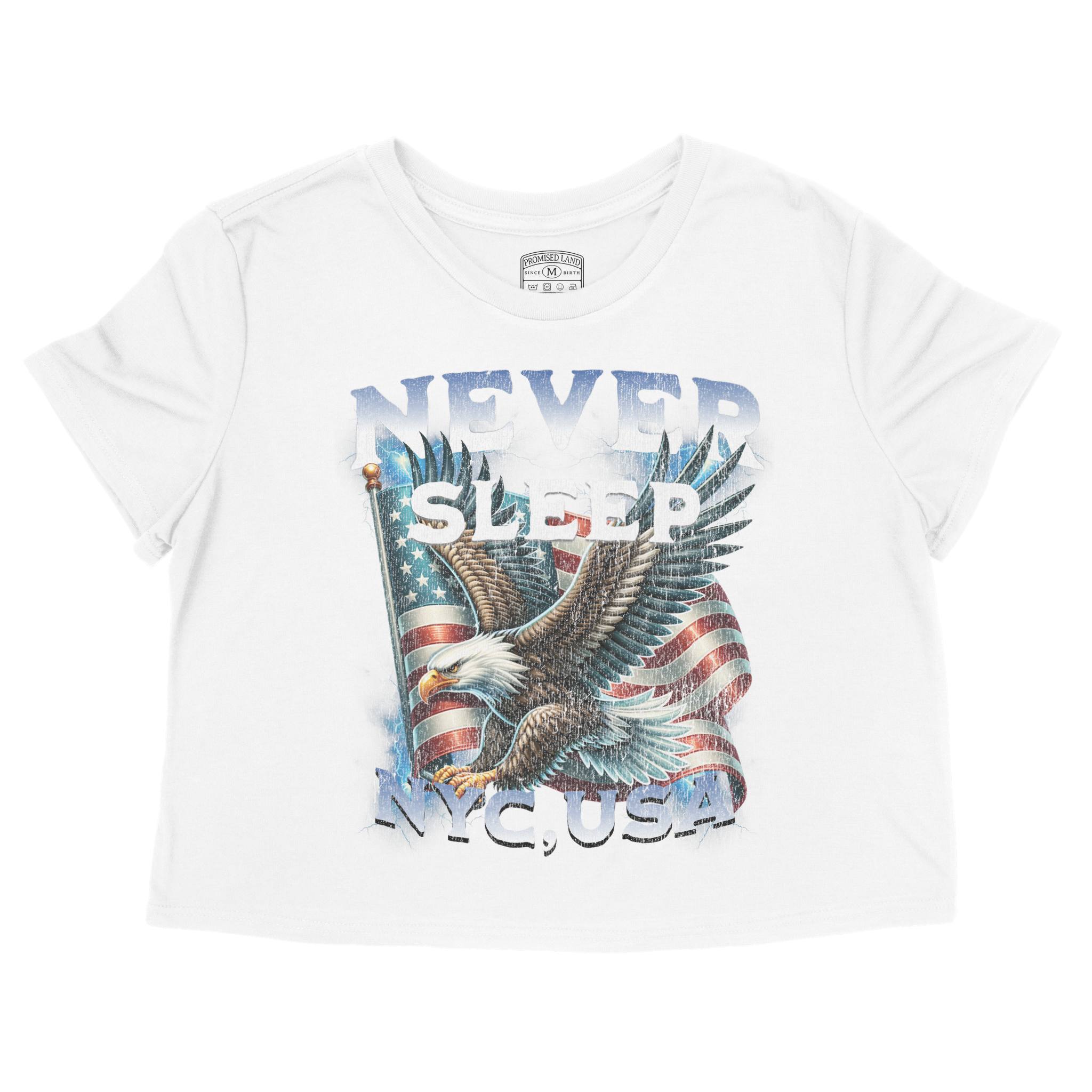 New York Murica Cropped Tee in White - front view