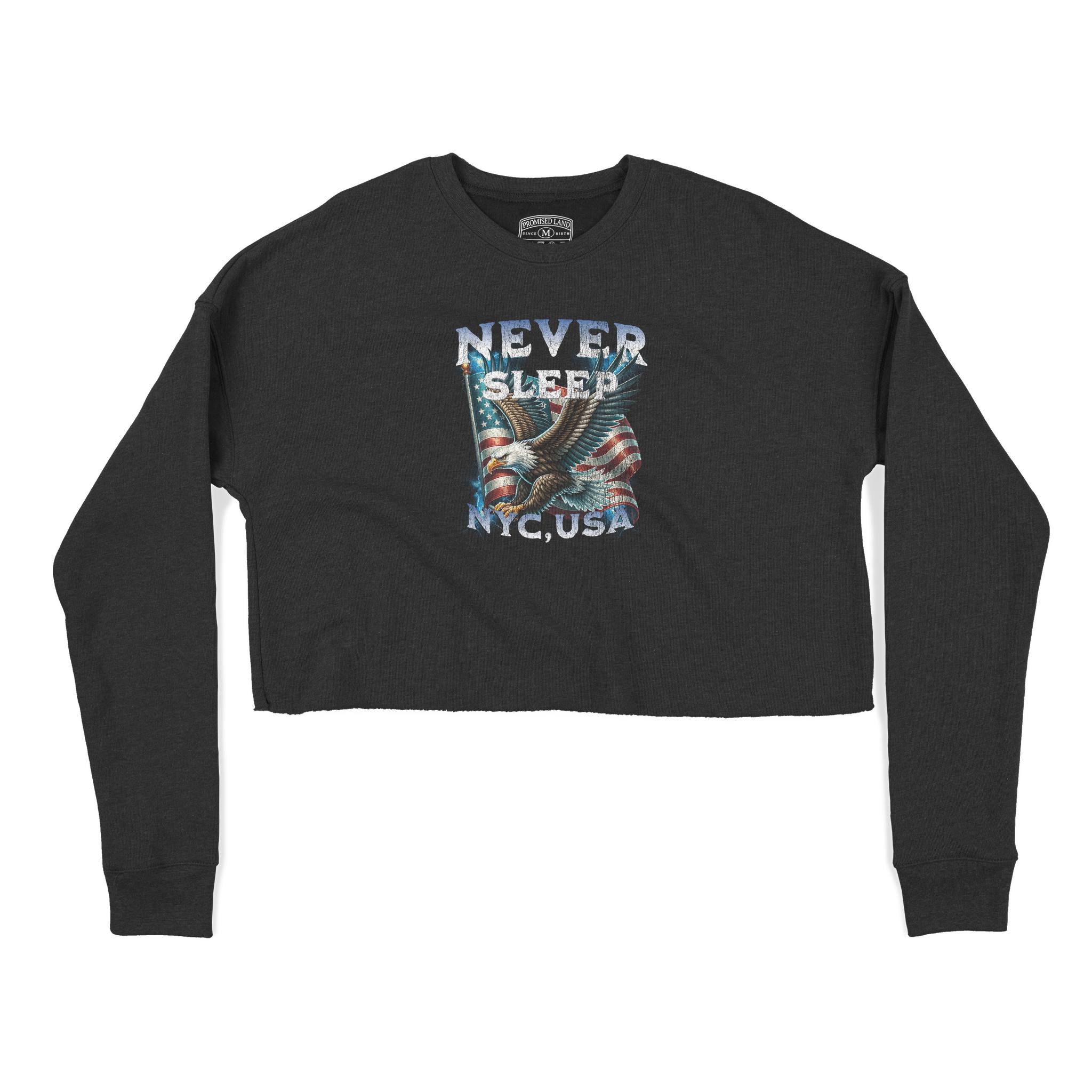 New York Cropped Crew in Black - front view