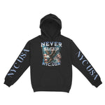 New York Hoodie in Black - front-sleeves view