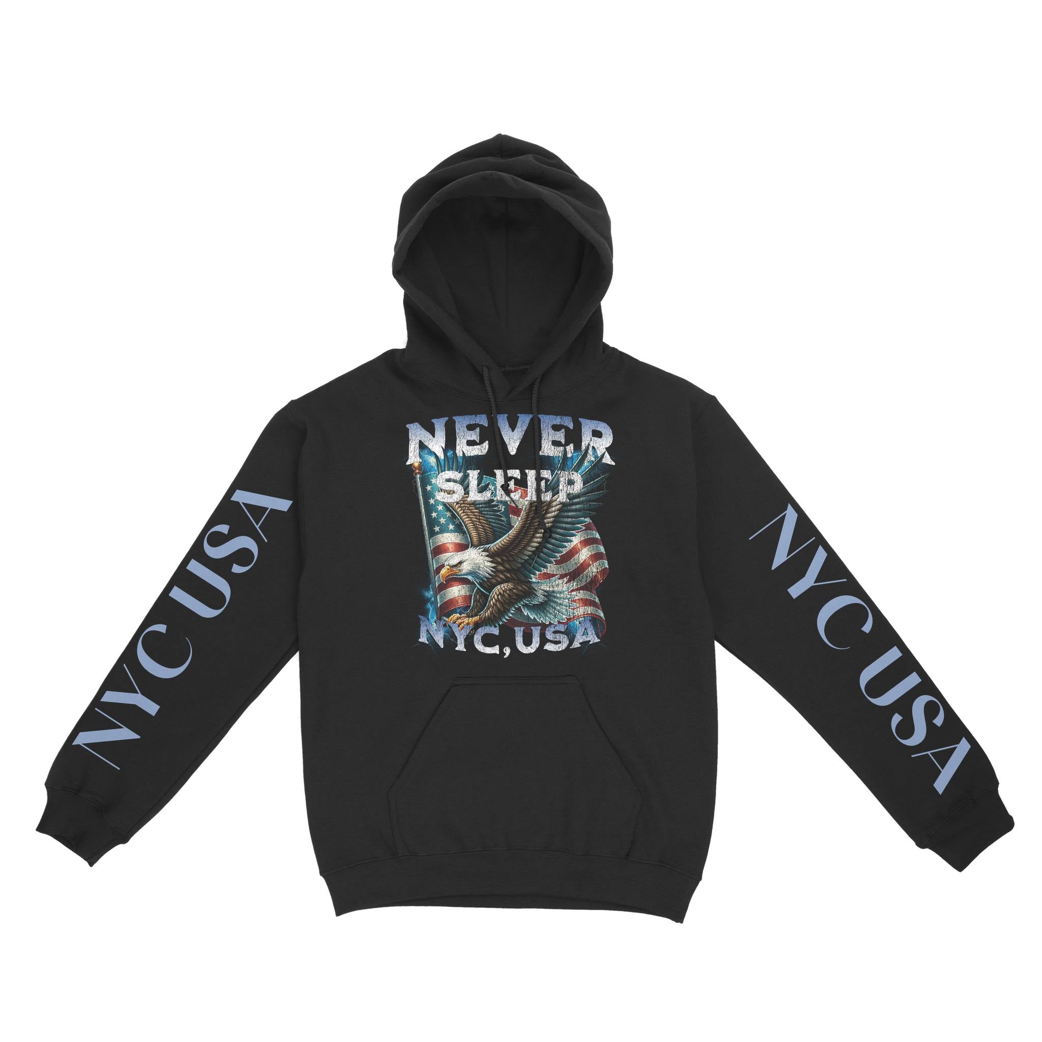 New York Hoodie in Black - front-sleeves view