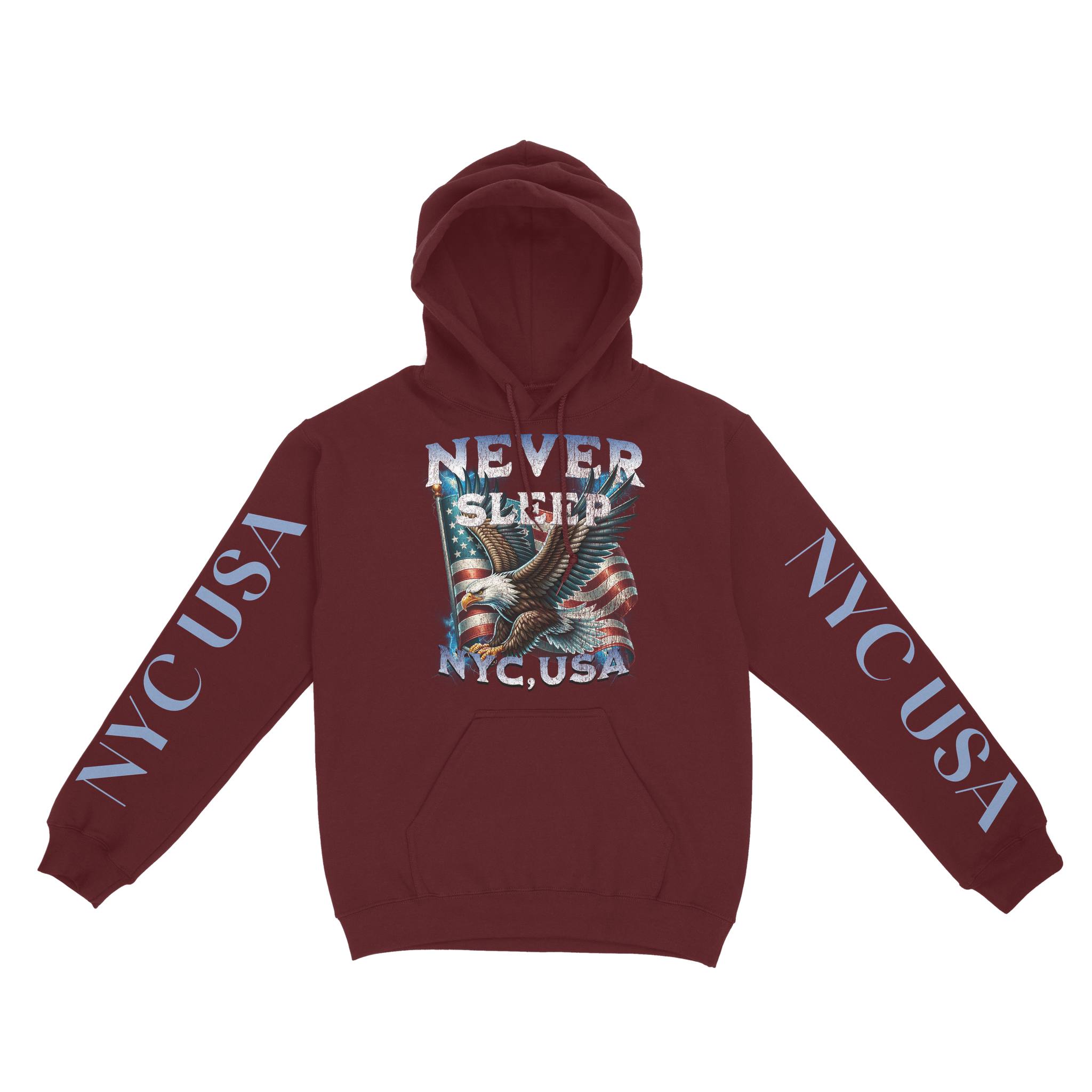 New York Hoodie in Maroon - front-sleeves view