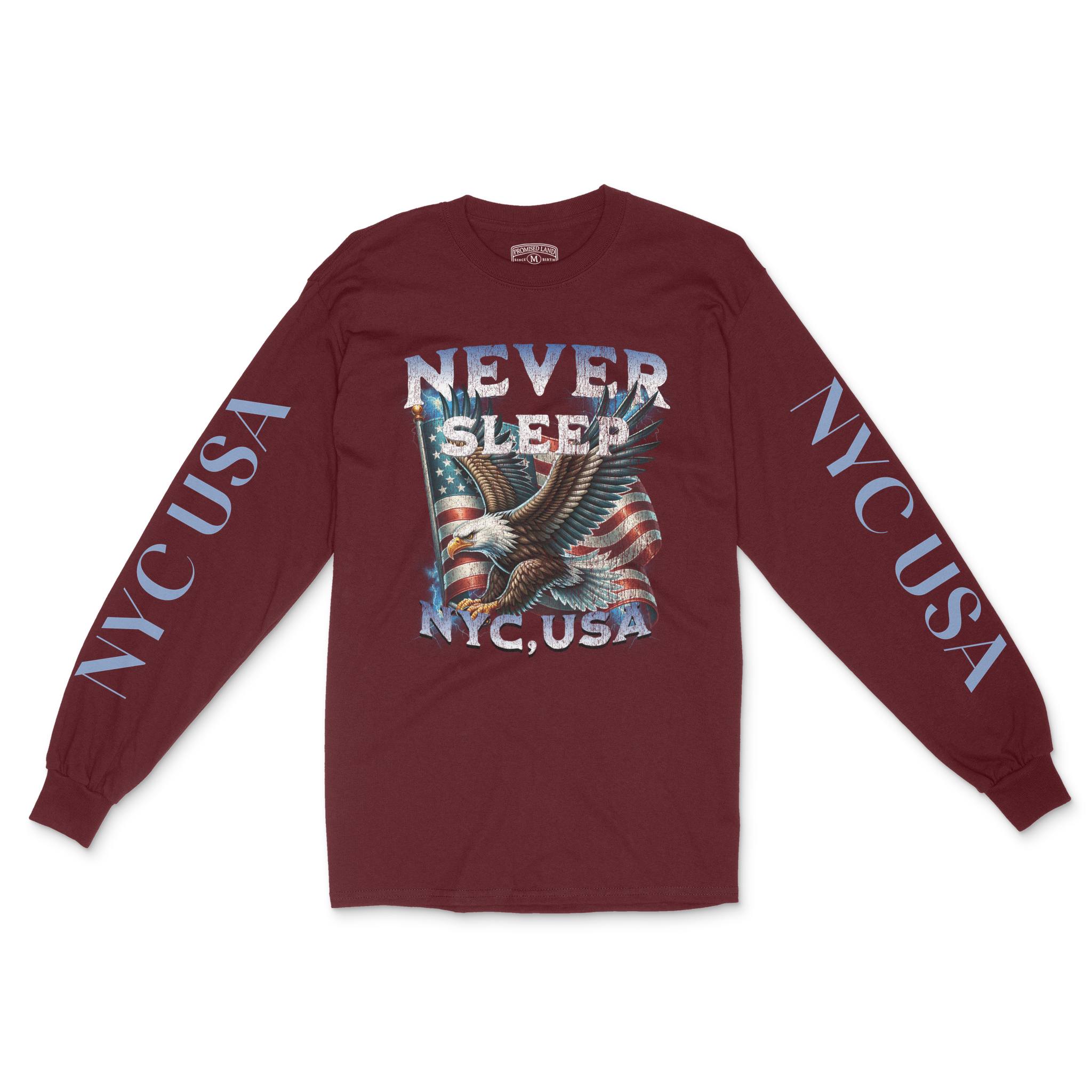 New York Longsleeve in Maroon - front-sleeves view
