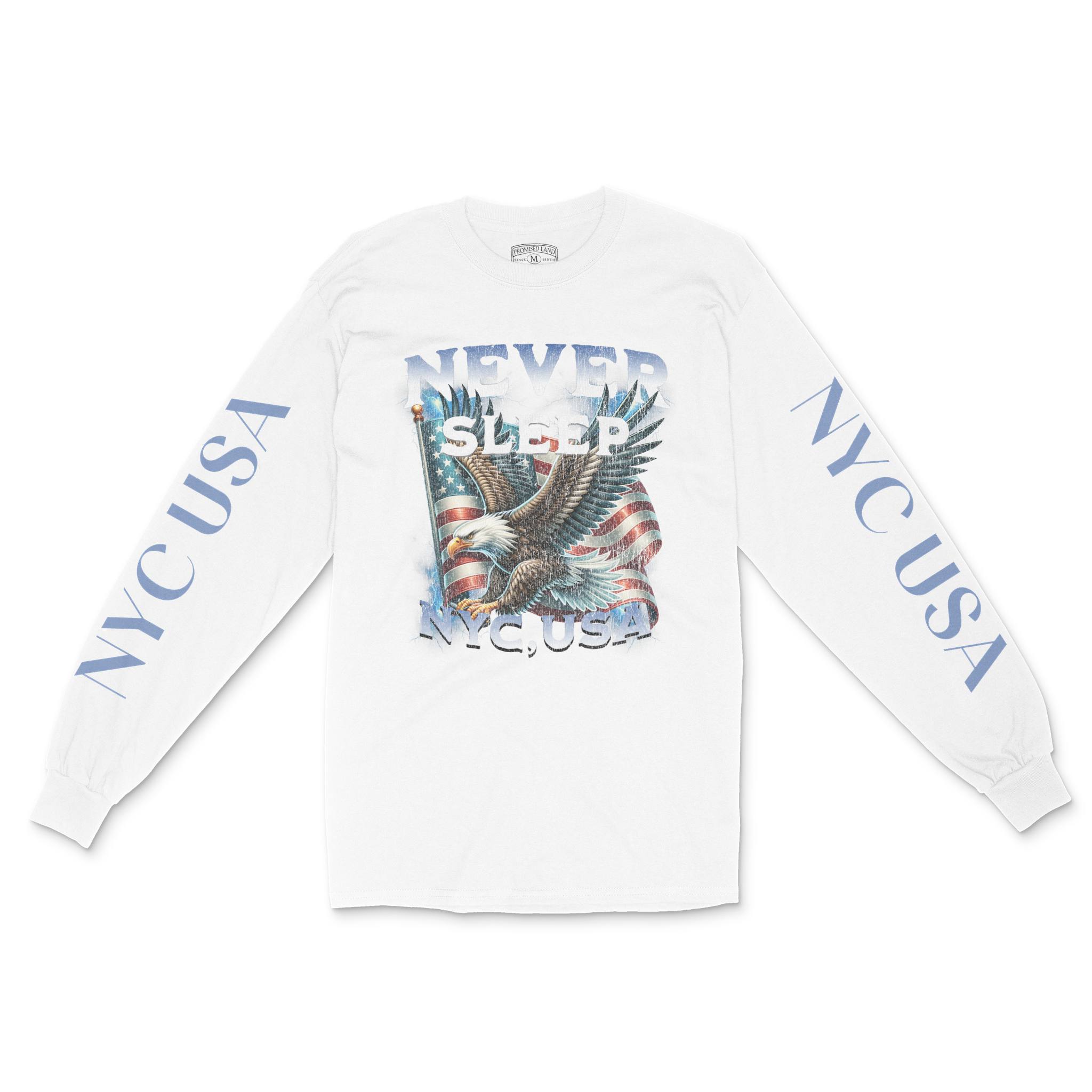 New York Longsleeve in White - front-sleeves view