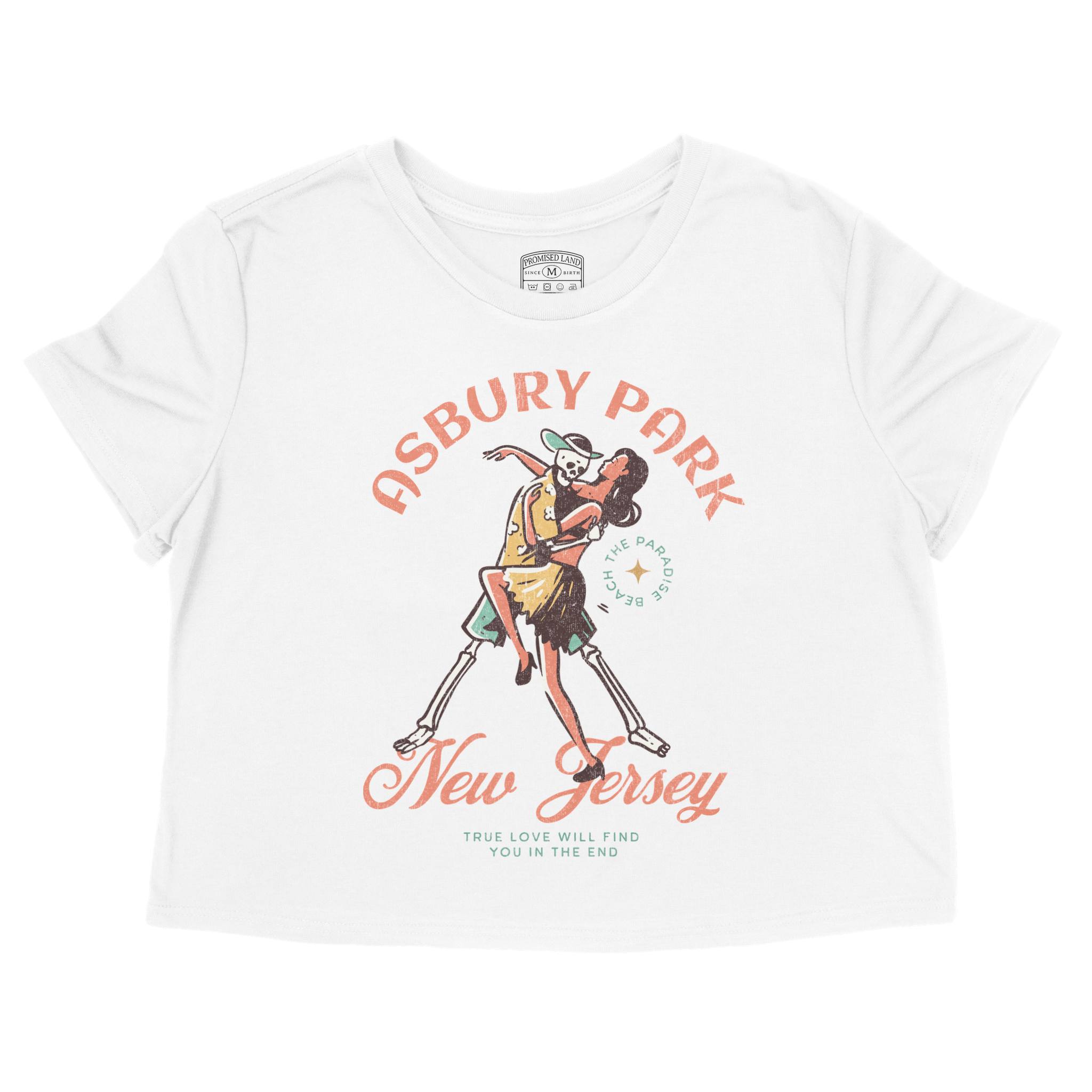Asbury Park Skeleton Hunk Cropped Tee in White - front view