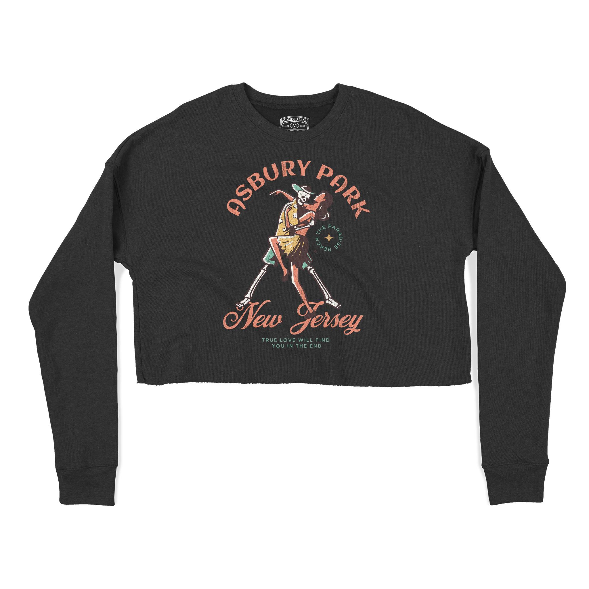 Asbury Park Skeleton Hunk Cropped Crew in Black - front view