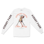 Asbury Park Skeleton Hunk Longsleeve in White - front with sleeves view