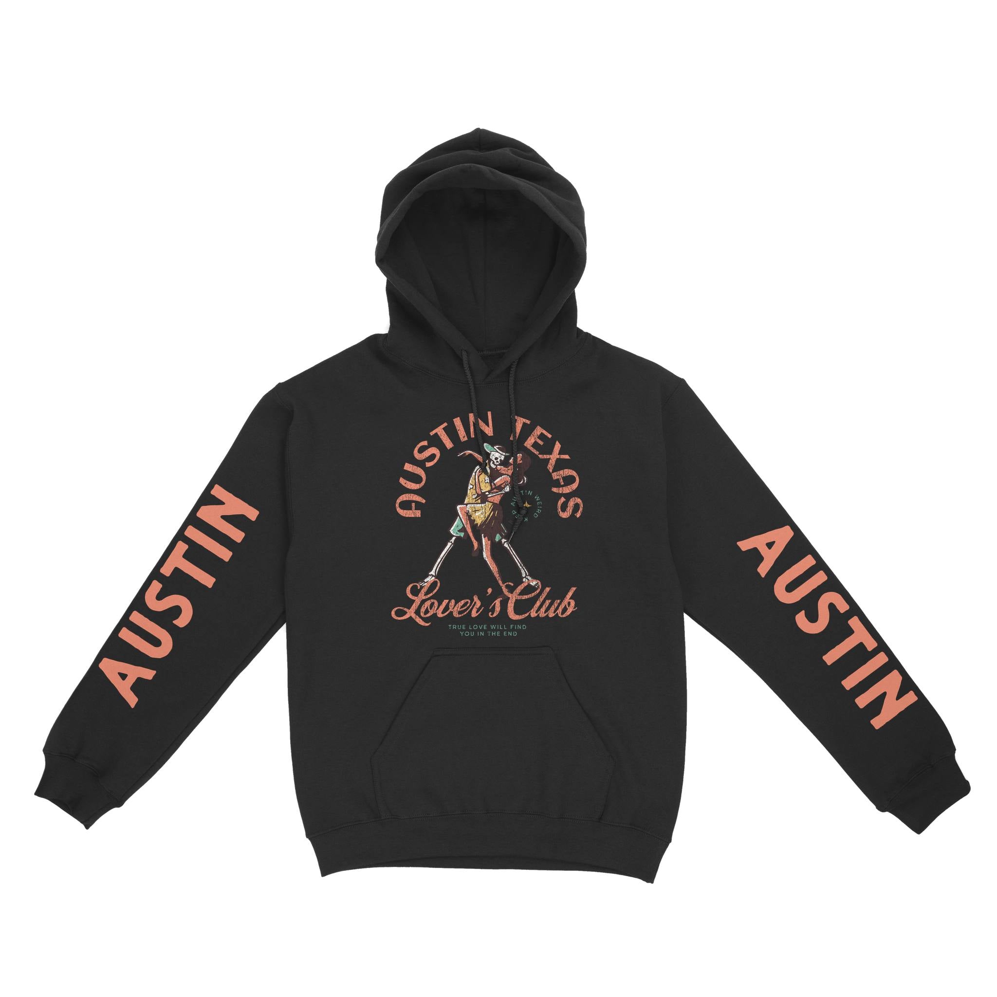 Austin Skeleton Hunk Hoodie in Black - front view with sleeves