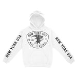 New York Hoodie in White - front-sleeves view