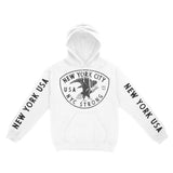 New York Hoodie in White - front-sleeves view