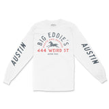 Austin Auto Shop Longsleeve in White - front view with sleeves