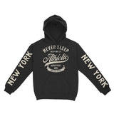 New York Hoodie in Black - front-sleeves view