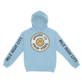 Denver Hoodie in Light Blue - front-sleeves view