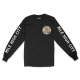 Denver Smiley Face 3 Longsleeve in Black - front view with sleeves