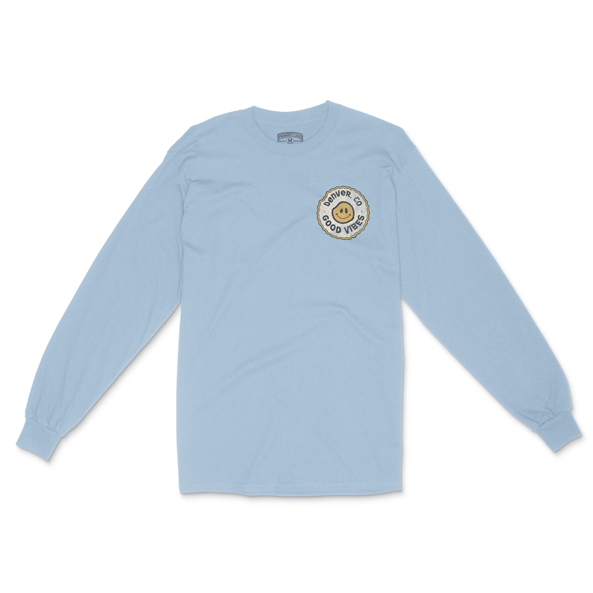 Denver Smiley Face 3 Longsleeve in Light Blue - front view
