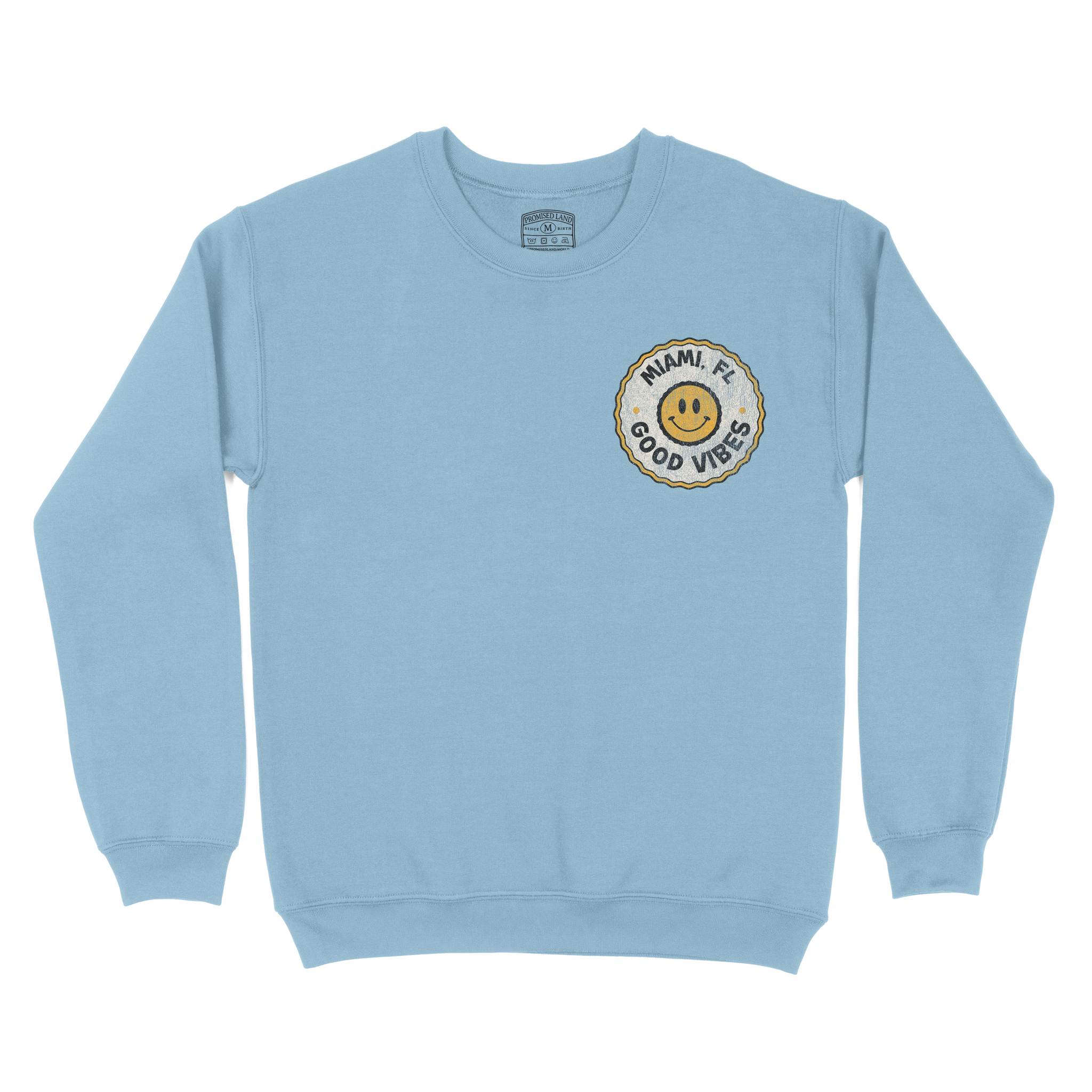 Miami Smiley Face Crewneck Light Blue front