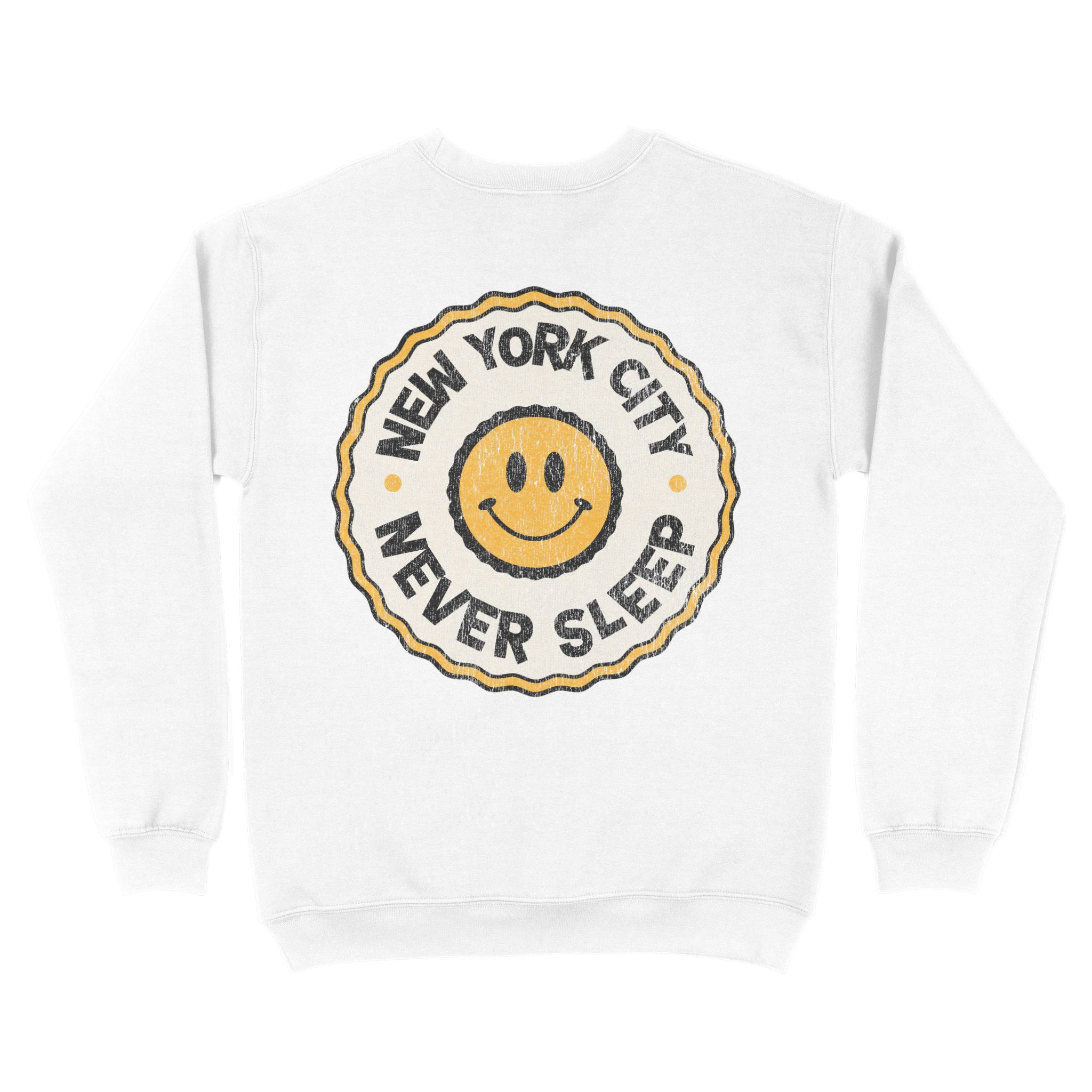 New York Smiley Face 3 Crewneck in White - back view