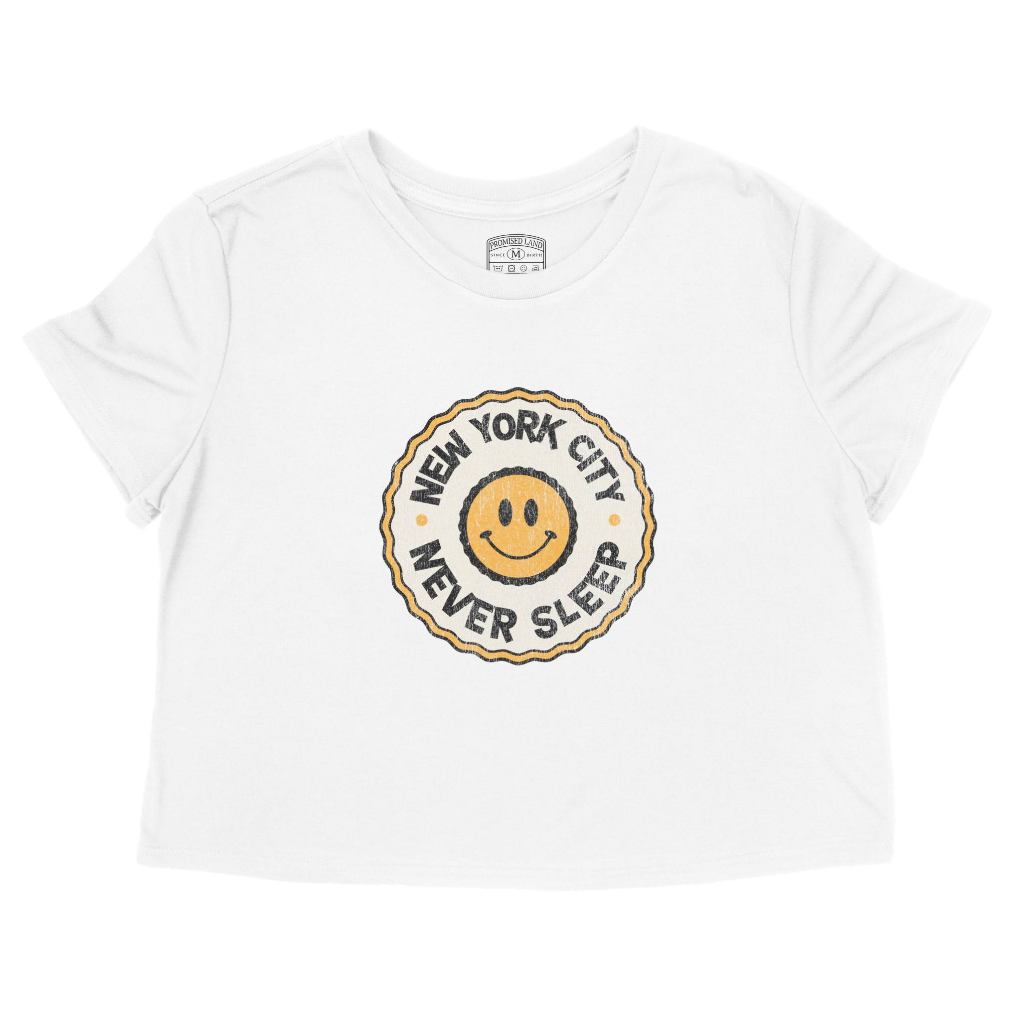 New York Smiley Face 3 Cropped Tee in White - front view