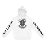 Denver Hoodie in White - front-sleeves view