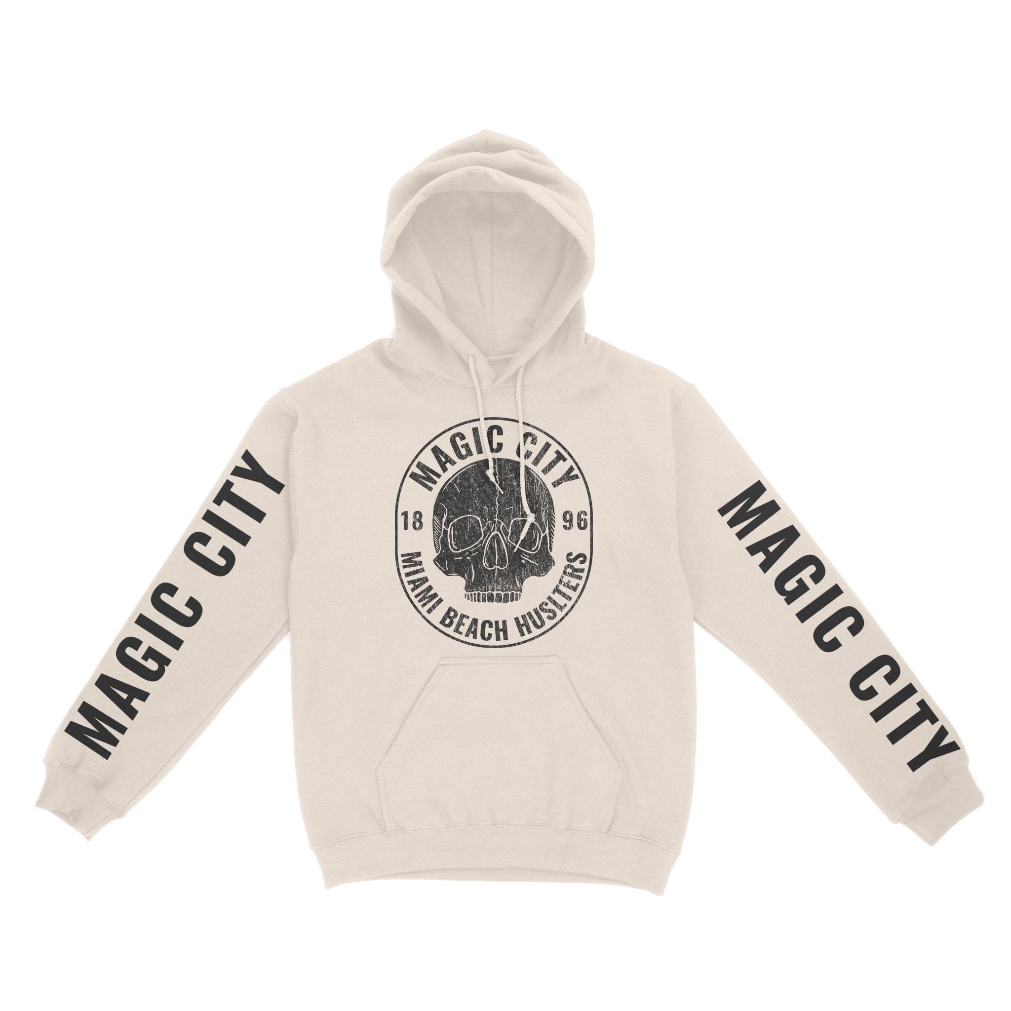 Miami Skull Crusher Hoodie in Natural - front view with sleeves