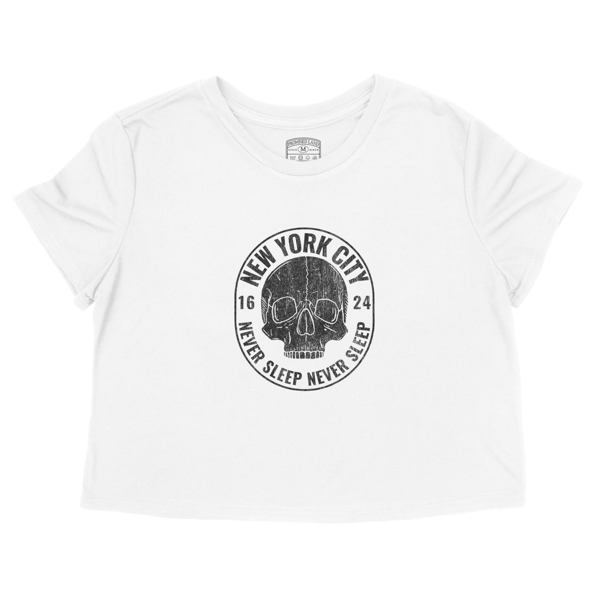 New York Cropped Tee in White - front view