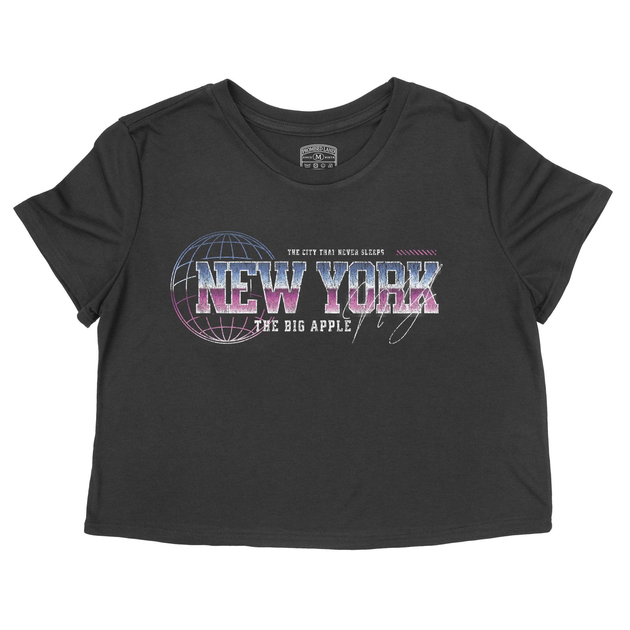 New York Retro Cropped Tee Black front
