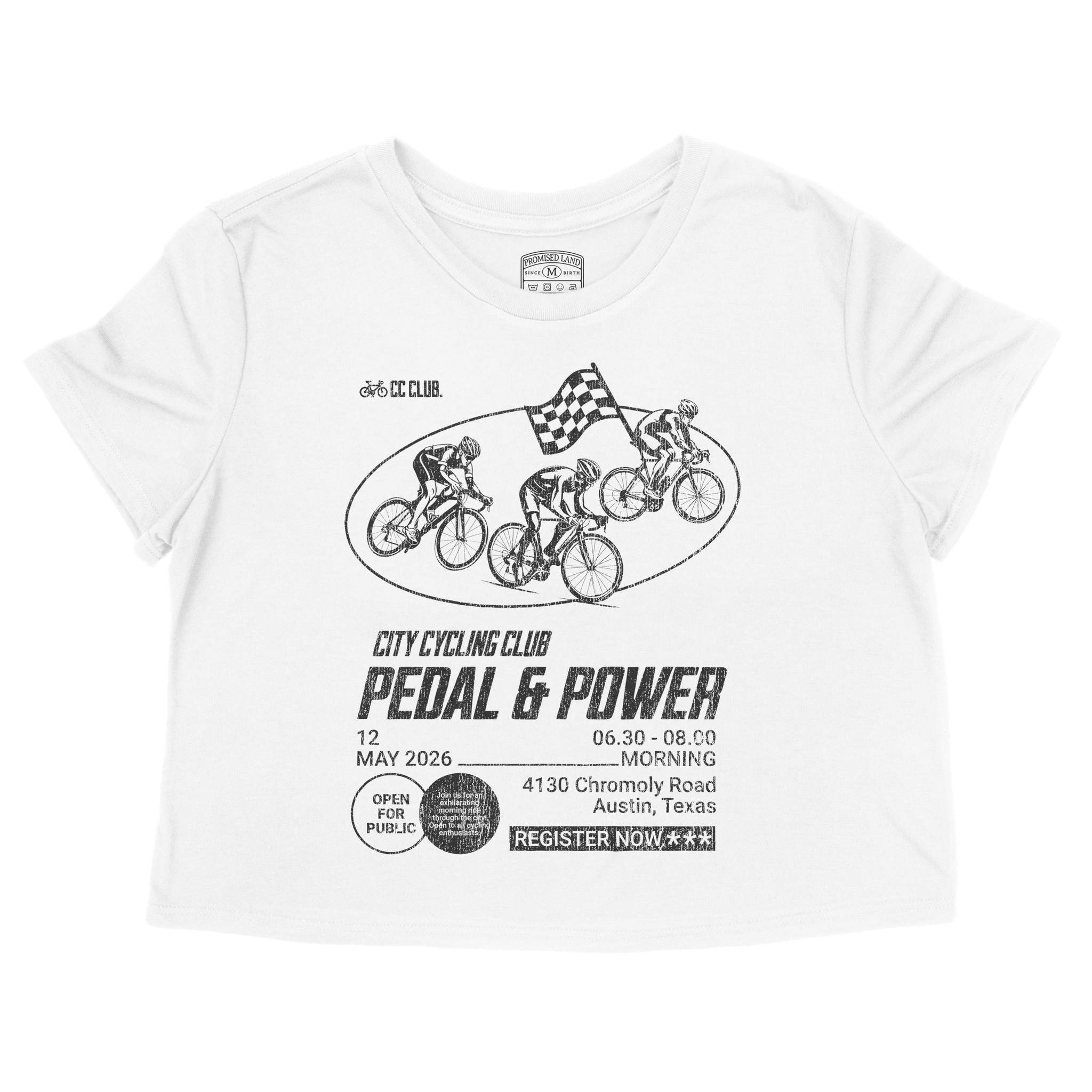 Austin Bike Club Cropped Tee White front
